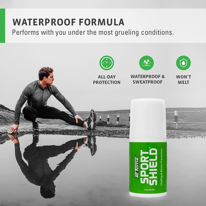 2Toms SportShield, Original Formula, All-Day Anti Chafe and Blister Prevention, Waterproof Protection from Chafing and Skin Irritation, Combo Pack, 1.5 Ounce Bottle & 6 Single Use Towelettes - Image 4